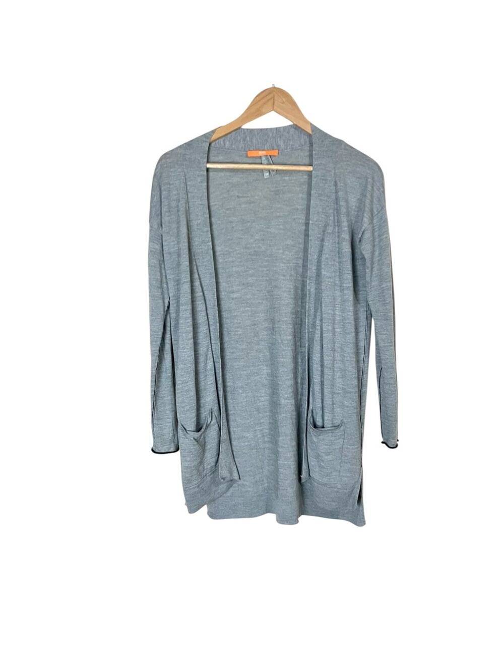 Hugo Boss 100% Virgin Merino Extra Fine Wool Gray Open Front Cardigan Size Small